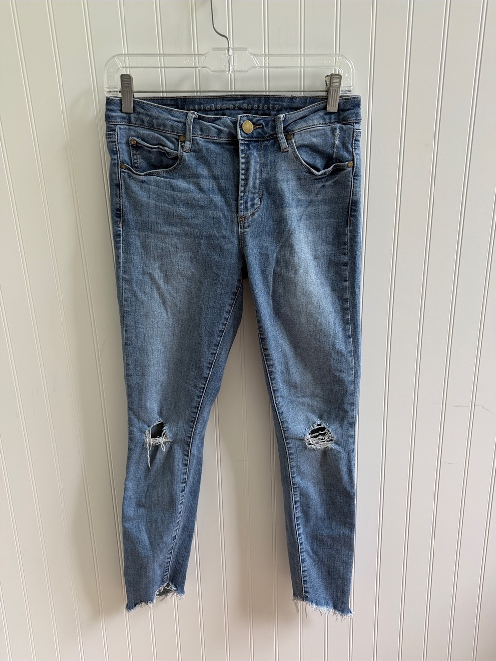 (357) Articles of Society Jeans W 27 Distressed Skinny Ankle Raw Hem Blue Denim